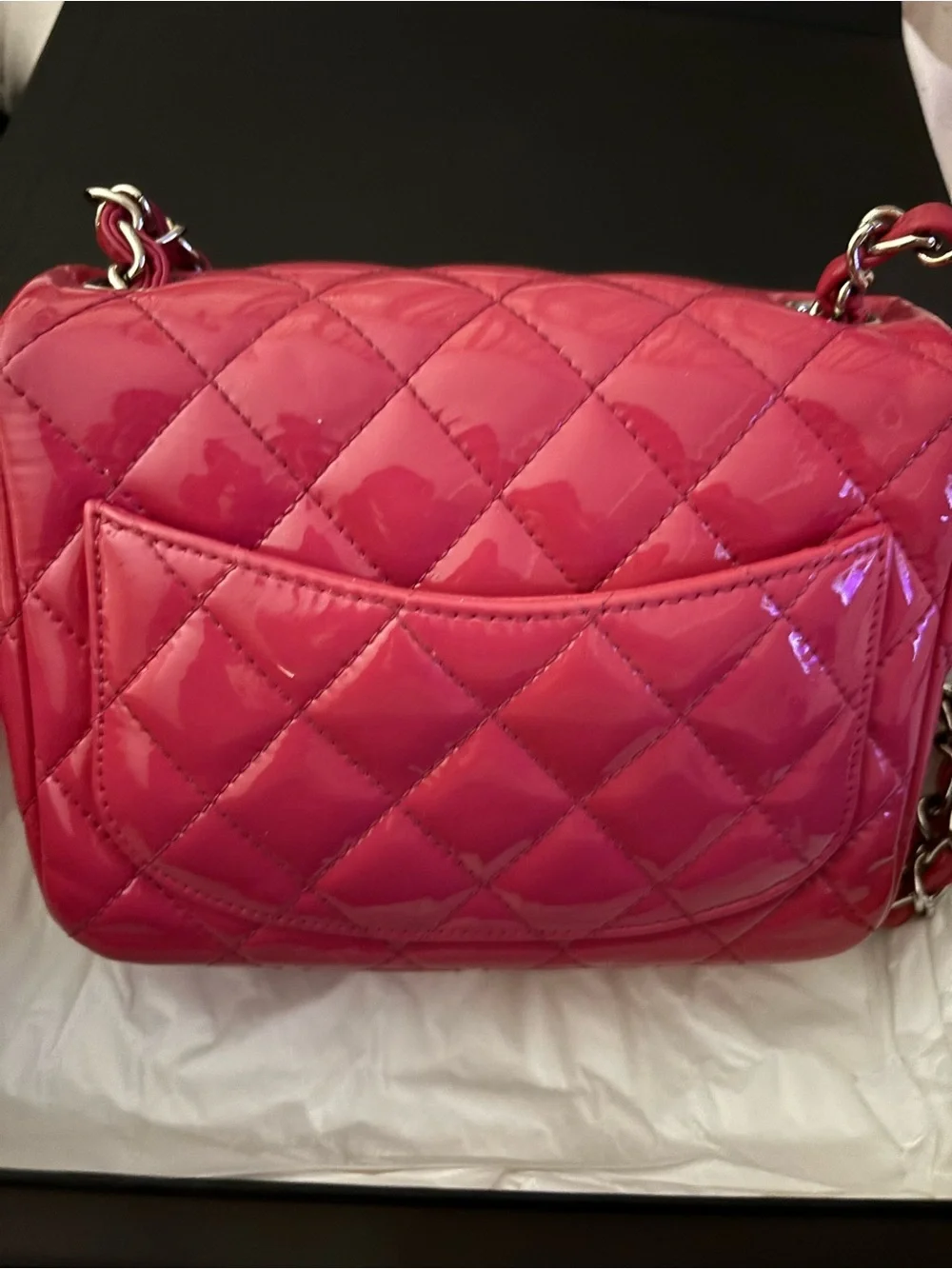 CHANEL Hot Pink Quilted Patent Leather Flap Shoulder Bag